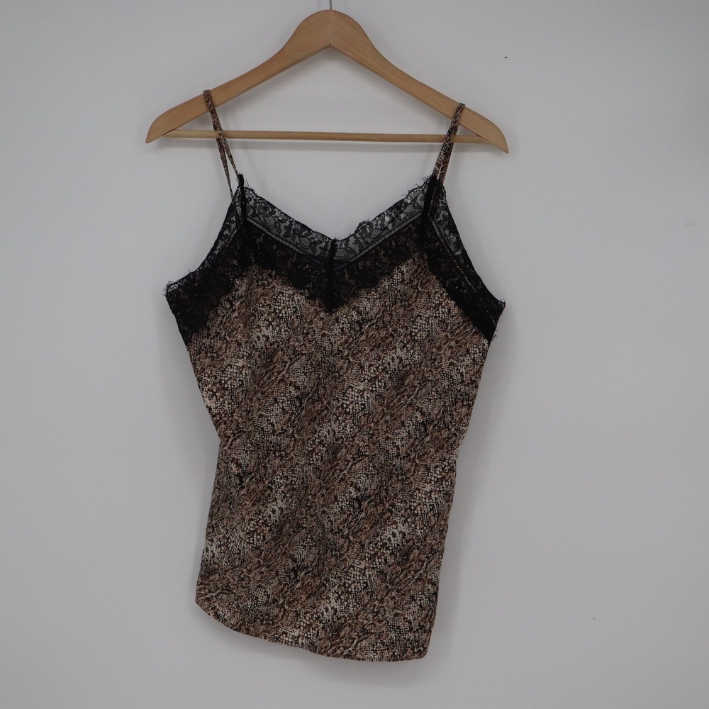 Violette Snakeskin Print Lace Trim Camisole Tank Top Brown Black Large - Picture 2 of 6